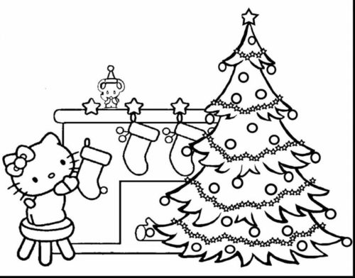 Hello Kitty And Christmas Tree Coloring Sheet