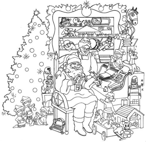 Mrs And Mrs Claus With Christmas Tree Coloring Sheet
