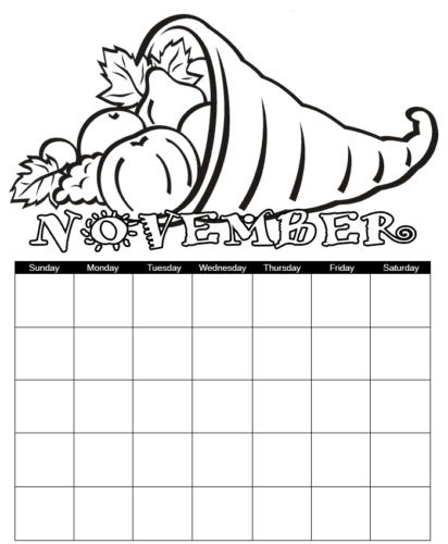 November Calendar Coloring Page