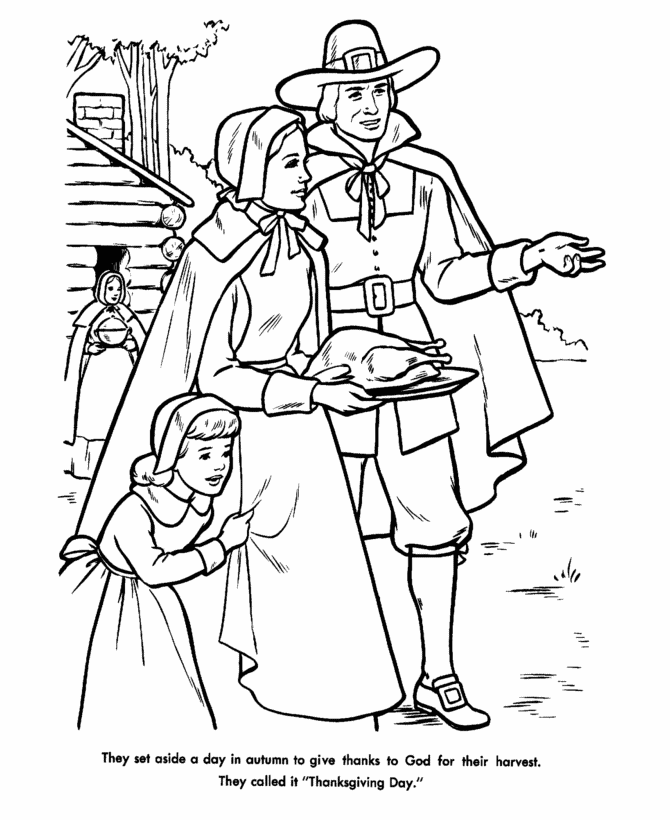 Pilgrims First Thanksgiving Coloring Pages