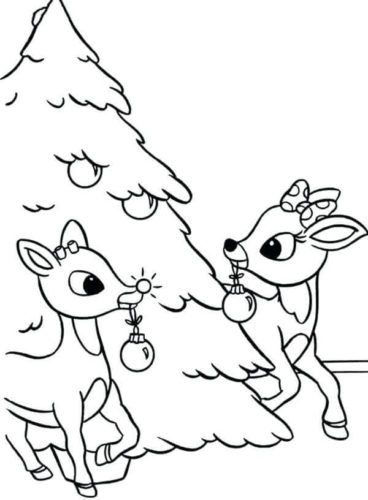 Reindeer And Christmas Tree Coloring Image
