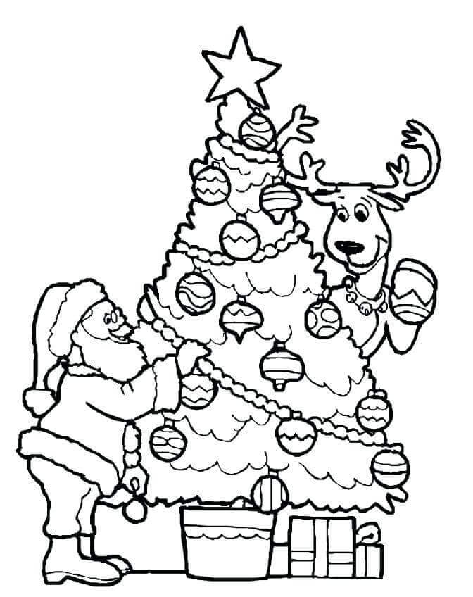 Santa And Christmas Tree Coloring Pages