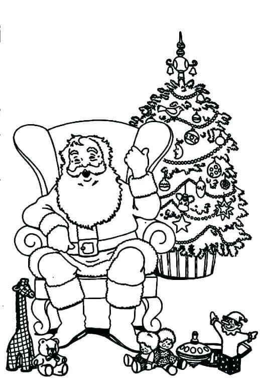 Santa Claus And Christmas Tree Coloring Pages