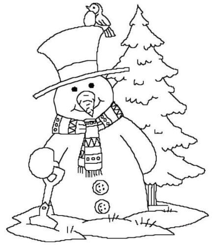 Snowman And Christmas Tree Coloring Page