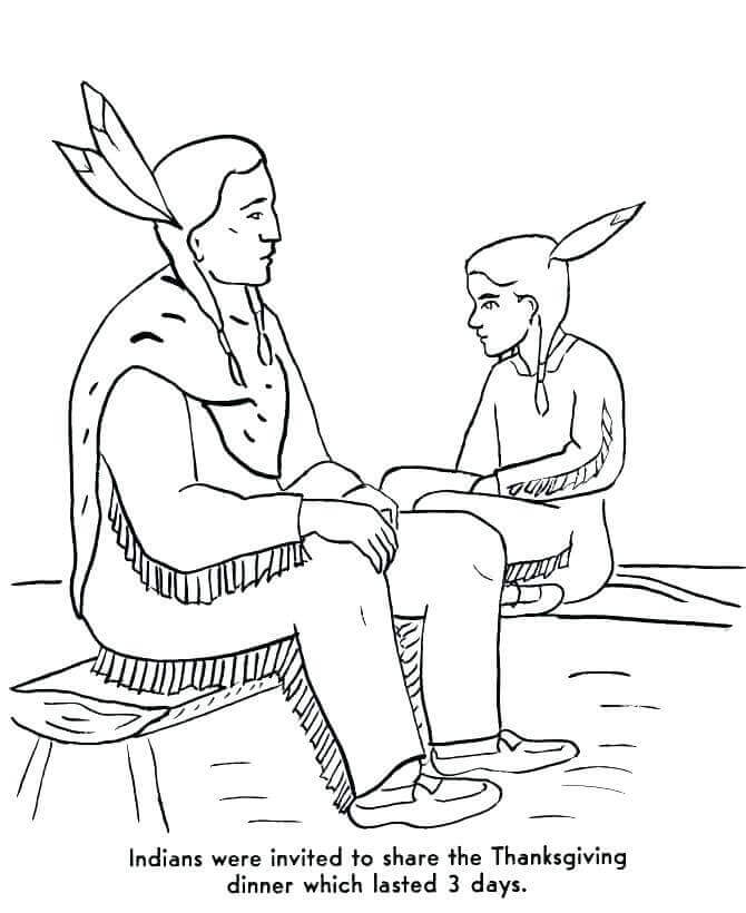 Thanksgiving Pilgrims And Indians Coloring Sheet