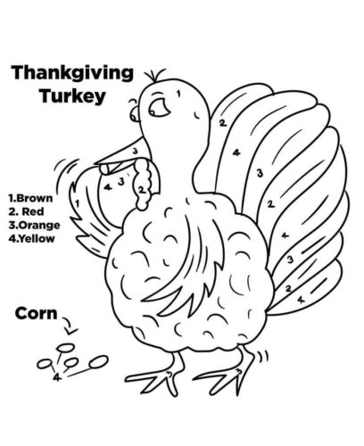 Thanksgiving Turkey Color By Number Activity Sheet