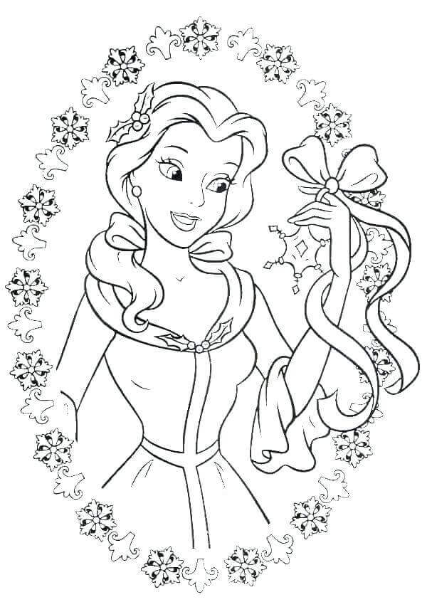 Belle Surrounded With Snowflakes Coloring Page