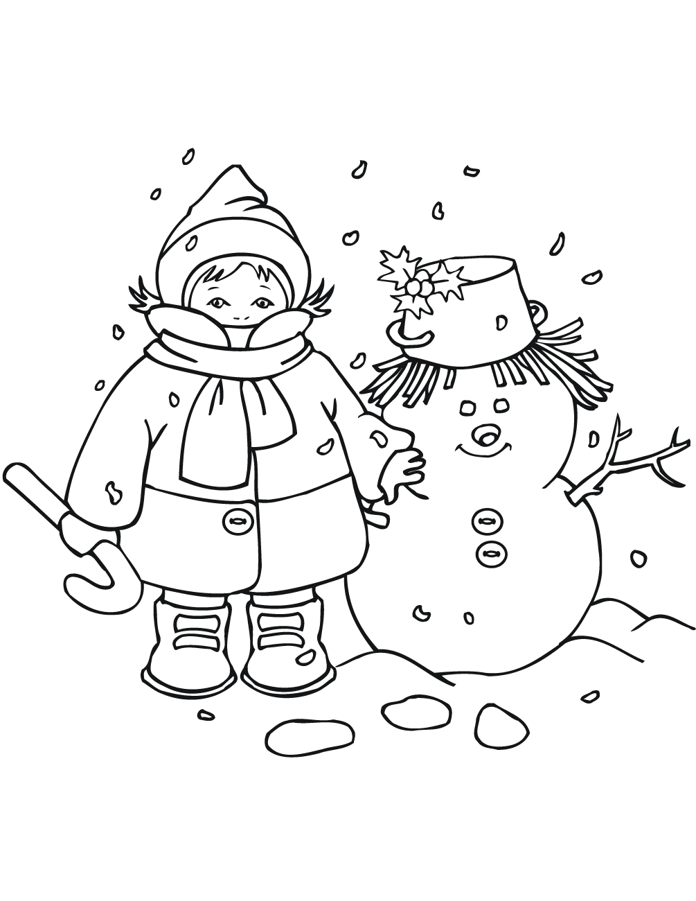 Boy And Snowman Coloring Sheet