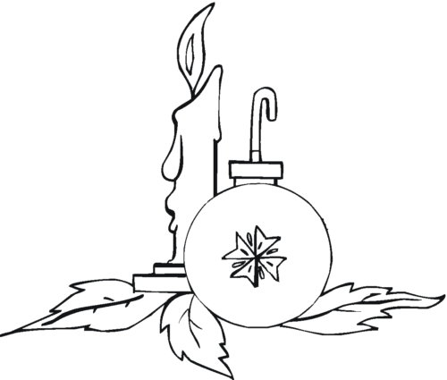 Candle And Christmas Tree Bauble Coloring Page