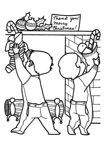 Children With Christmas Stockings Coloring Page