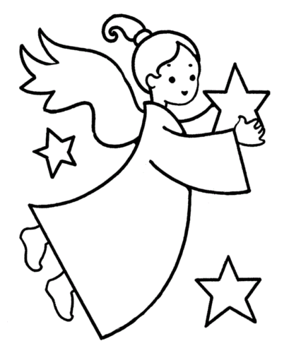 Christmas Angel And Stars Coloring Pages For Pre K