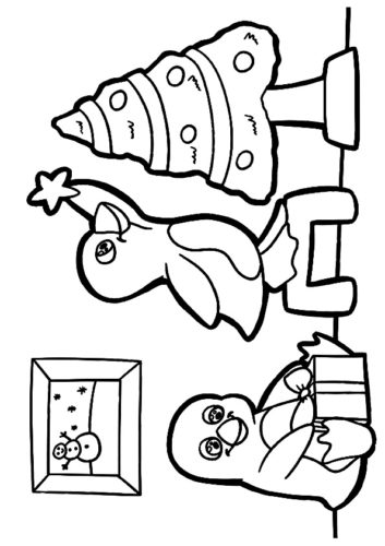 Christmas Penguin Coloring Page