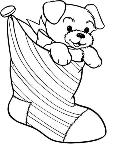 Dog In Stocking Coloring Page