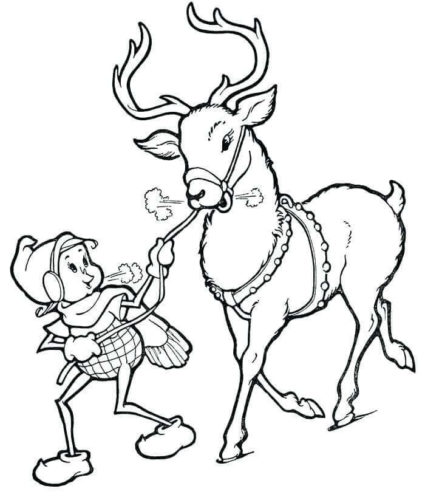 Elf And Reindeer Coloring Page