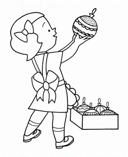 Girl With Christmas Ornament Coloring Page