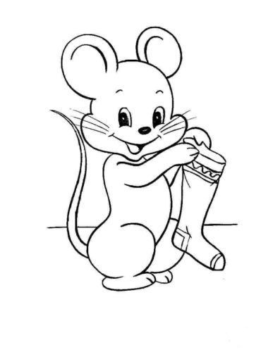 Mouse With Christmas Stocking Coloring Picture Printable