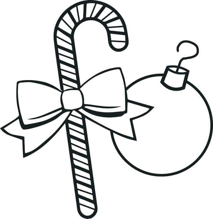 Ornaments And Candy Cane Coloring Page