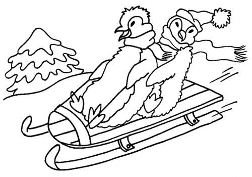 Penguins On Sled Coloring Page