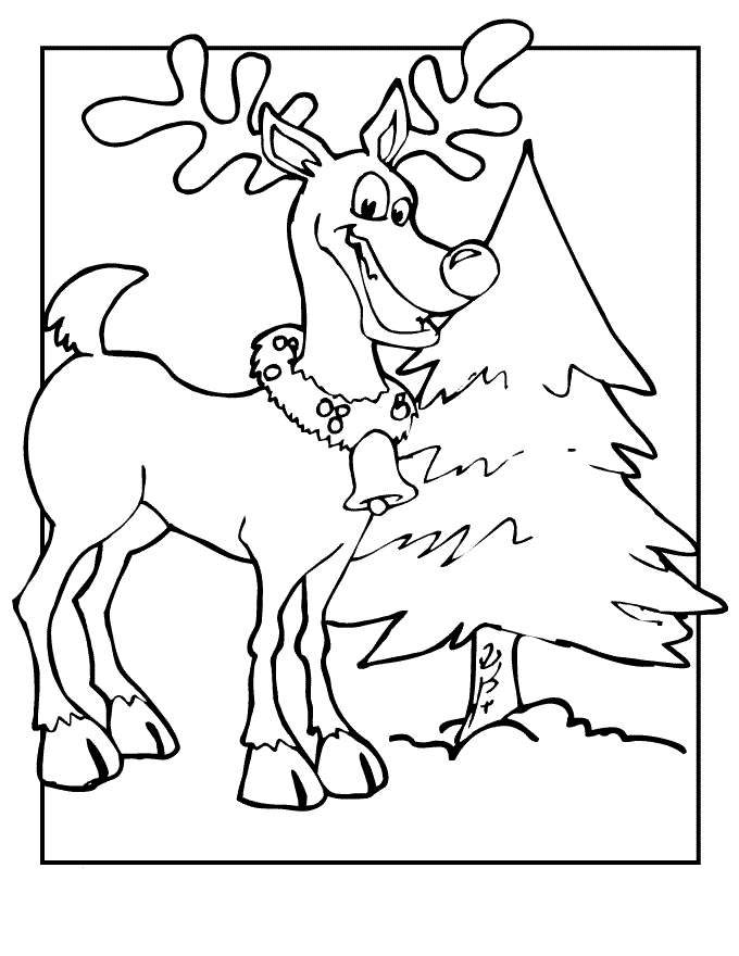 Reindeer And Christmas Tree Coloring Page