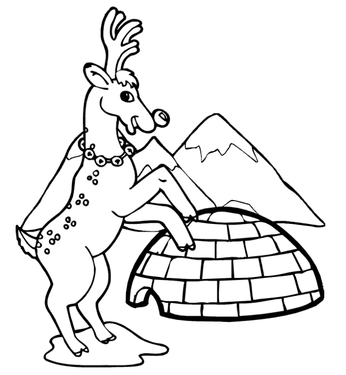 Reindeer Near Igloo Coloring Page