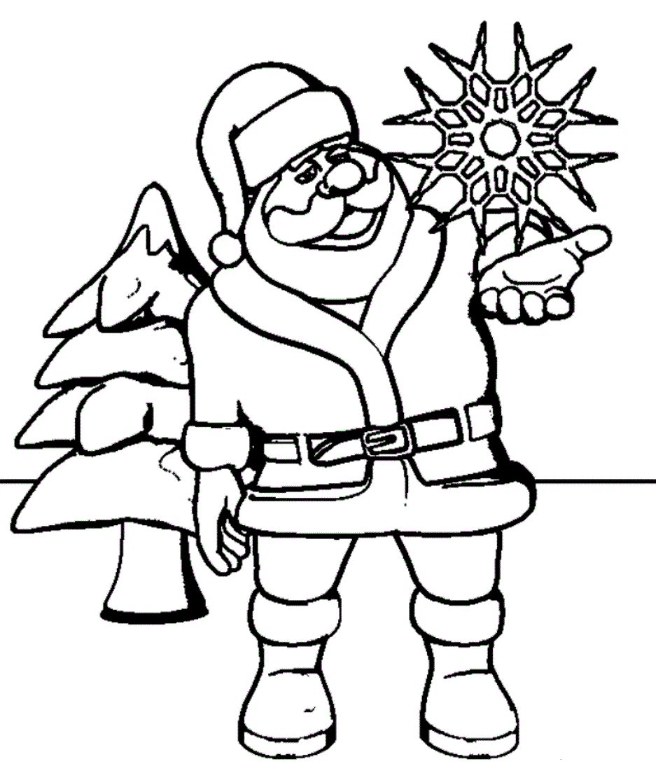 Santa And Snowflake Coloring Page