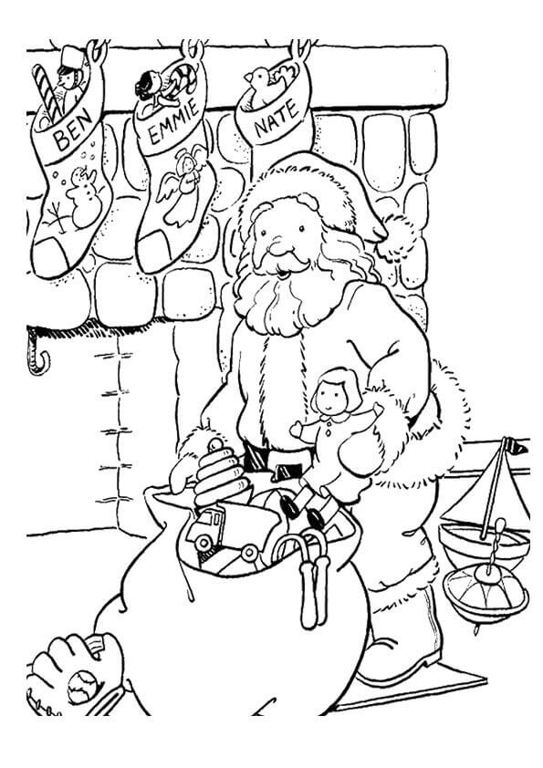 Santa Filling The Stockings Coloring Page