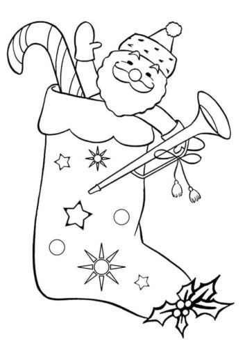 Santa In Stocking Coloring Page