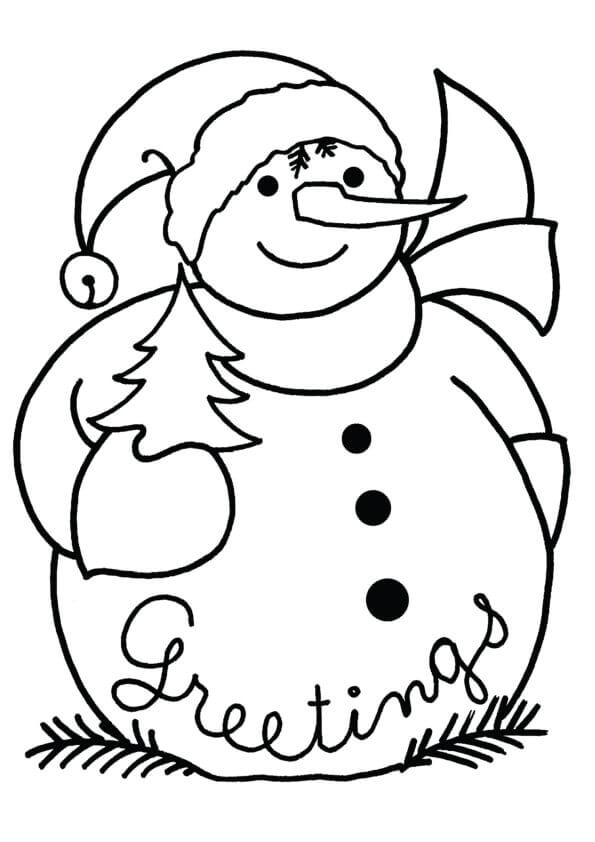 Seasons Greeting By Snowman Coloring Page