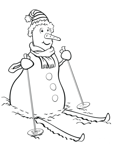 Skiing Snowman Coloring Picture To Print