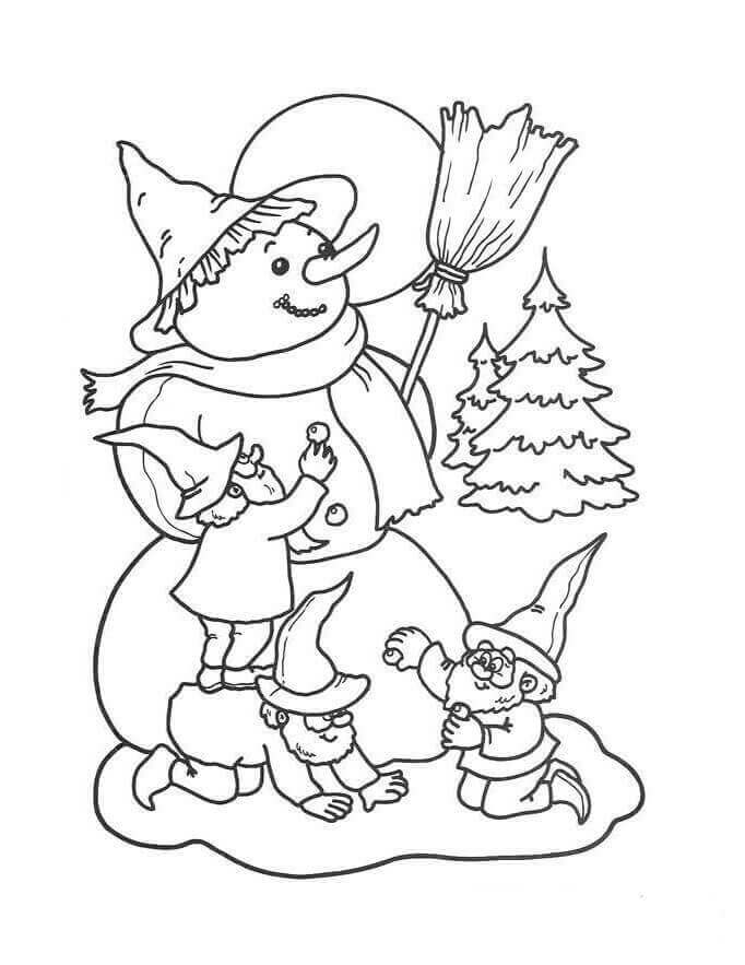 Snowman And Dwarfs Coloring Pages