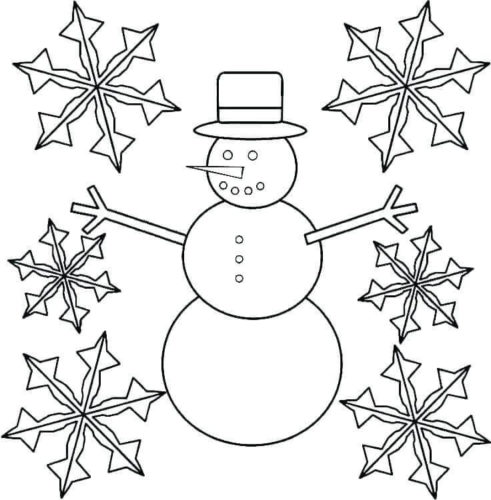 Snowman And Snowflake Coloring Page