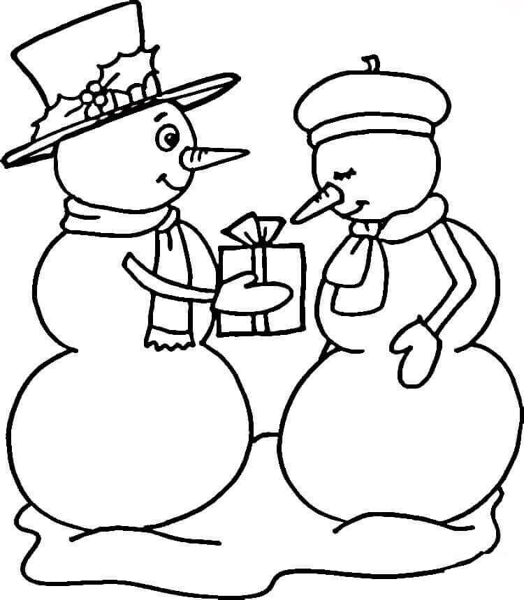 Snowman Couple Coloring Page