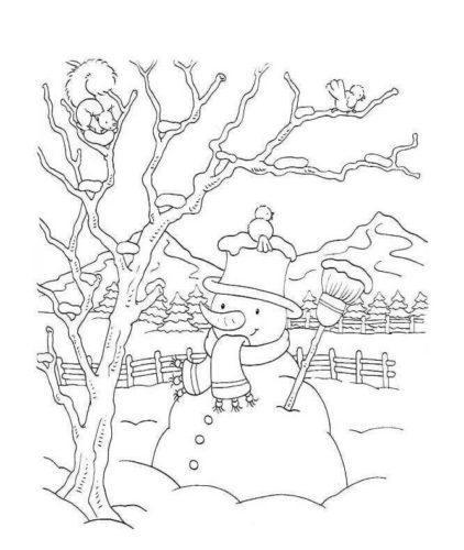 Snowman In The Backyard Coloring Page
