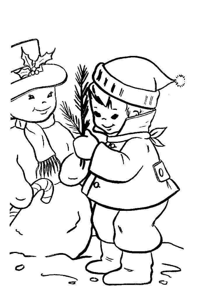 Snowman Making Coloring Page