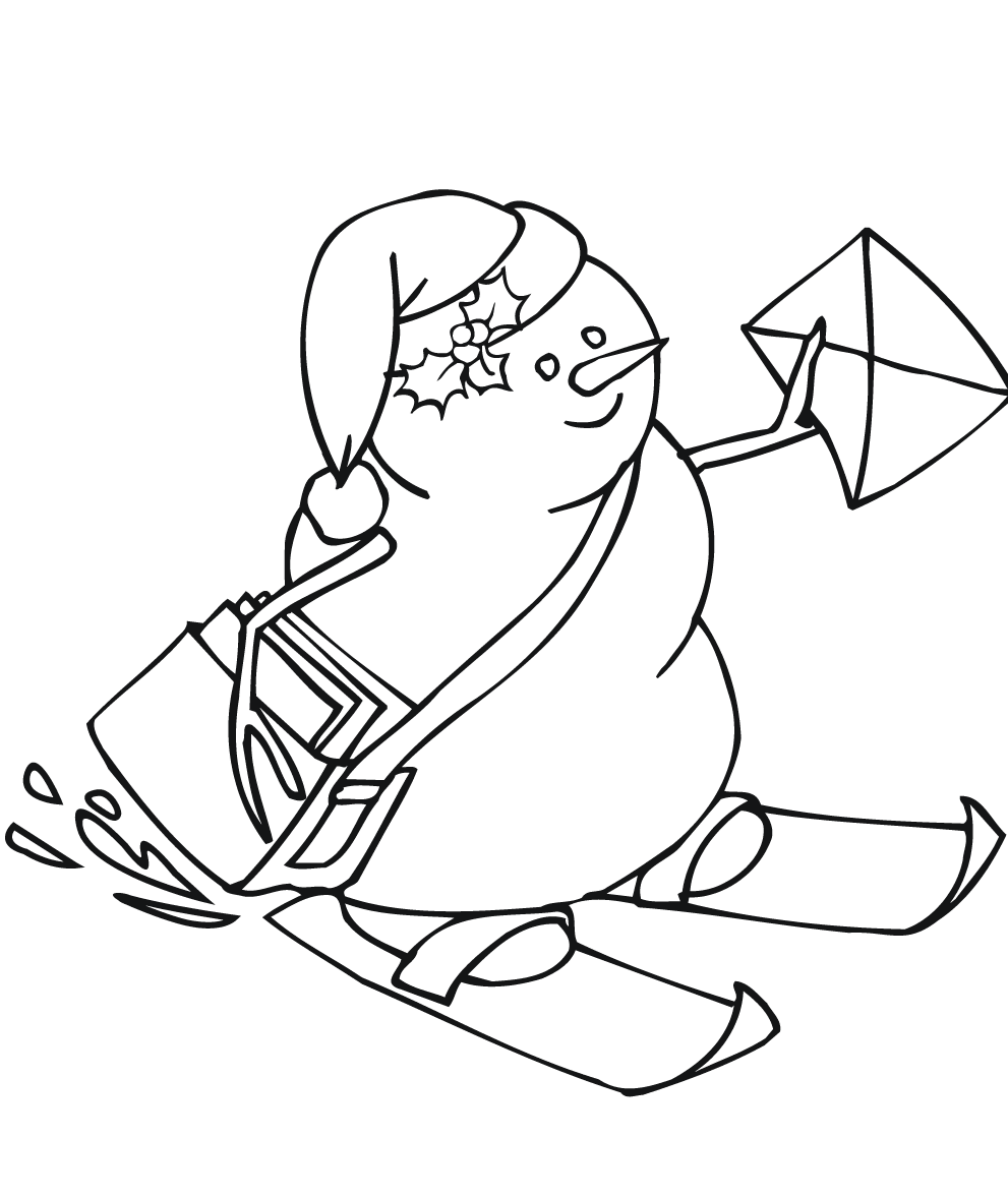 Snowman With A Mail Coloring Sheet