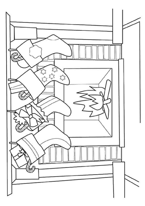 Stockings Hung On Mantelpiece Coloring Page
