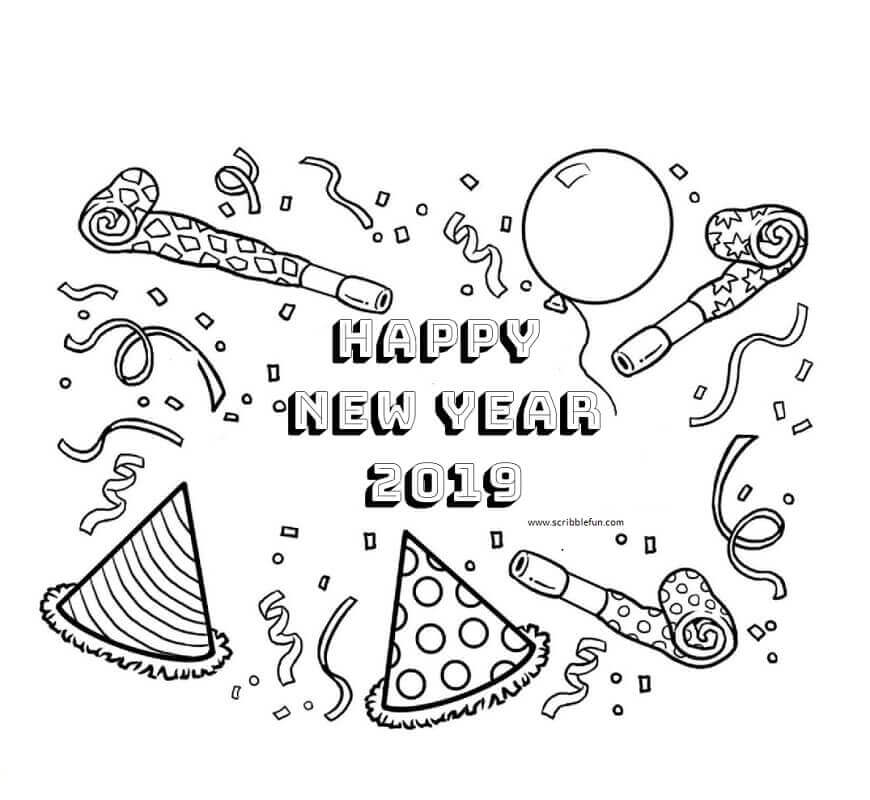 2019 New Year Colouring Pages