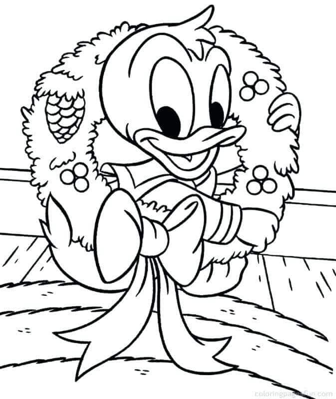 Baby Donald With Christmas Wreath Colouring Page