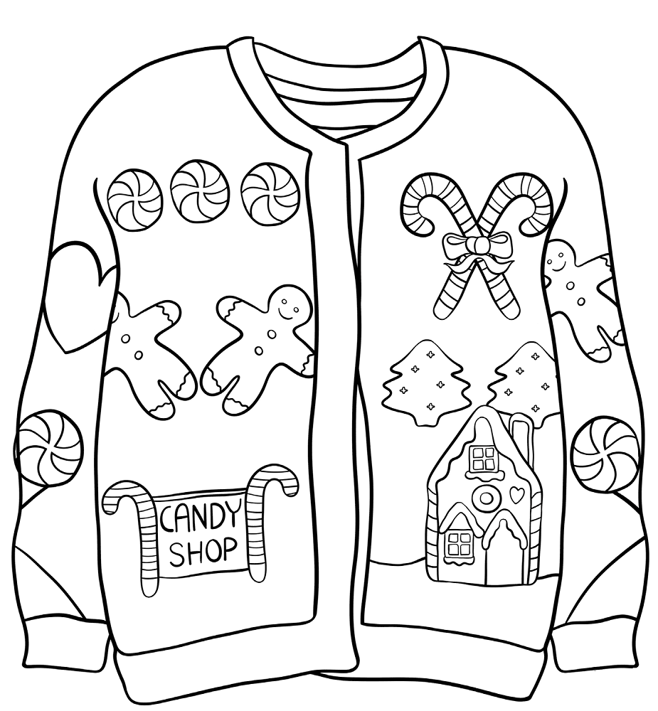 Free Ugly Christmas Sweater Coloring Pages Printable ScribbleFun