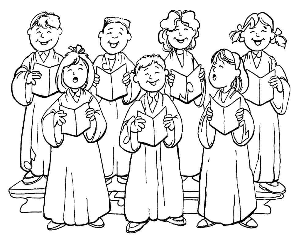 Christmas Carolers In Church Coloring Pages Printable