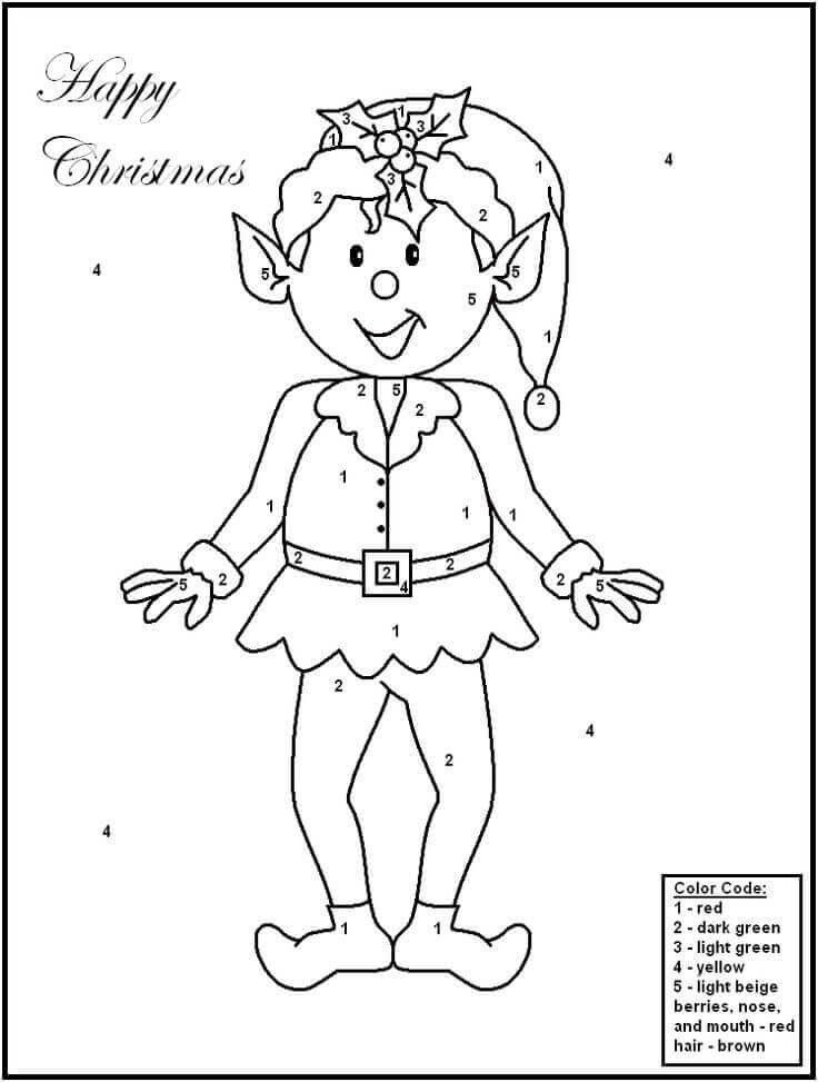 Christmas Elf Colour By Number Printable