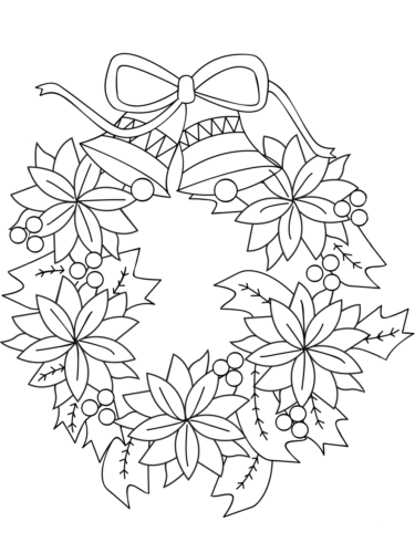 Christmas Poinsettia Wreath Coloring Page