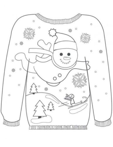 Christmas Sweater With Flying Snowman Coloring Page