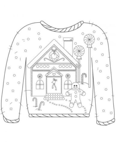 Christmas Sweater With With Gingerbread man Print Coloring Page