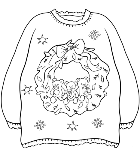 Christmas Sweater With Wreath Coloring Sheet
