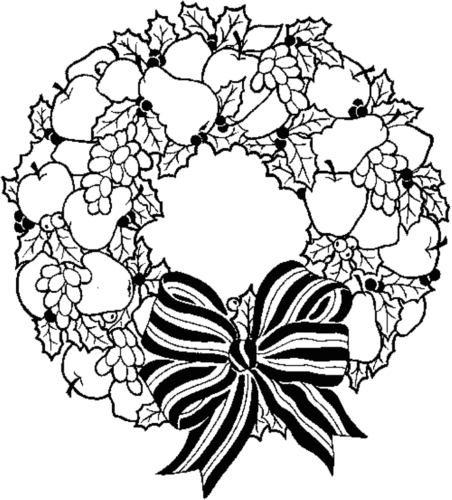 Christmas Wreath Decorated With Fruits Coloring Sheet