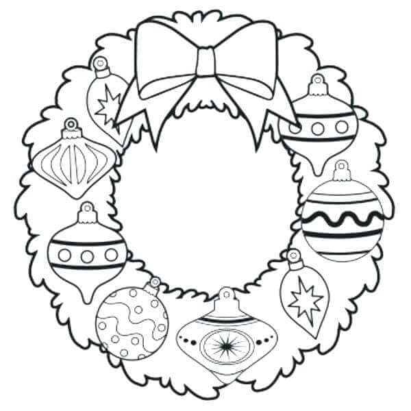 Christmas Wreath Decorated With Ornaments Coloring Page