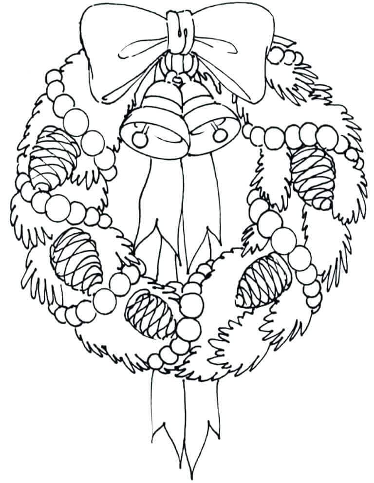 Christmas Wreath With Bell And Acorn Coloring Page