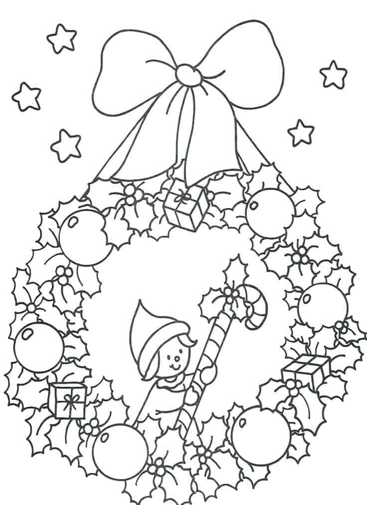 Elf On Wreath Colouring Page