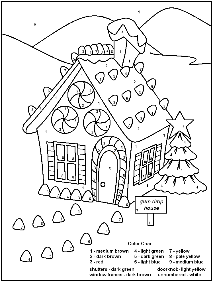 Gingerbread House Color By Number Activity Sheet For Kids